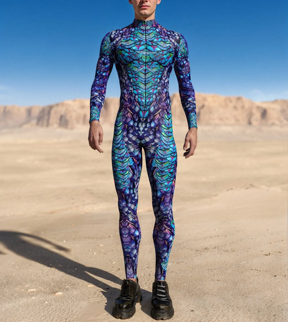 Paar-Pfauen-Leder-Bodysuit, 3D-gedruckter Pfauen-Bodysuit für Erwachsene, Rollenspiel, Punk-Bodysuit, Bodysuit für Feiertage, Partys, Karneval und Shows – Detail 5