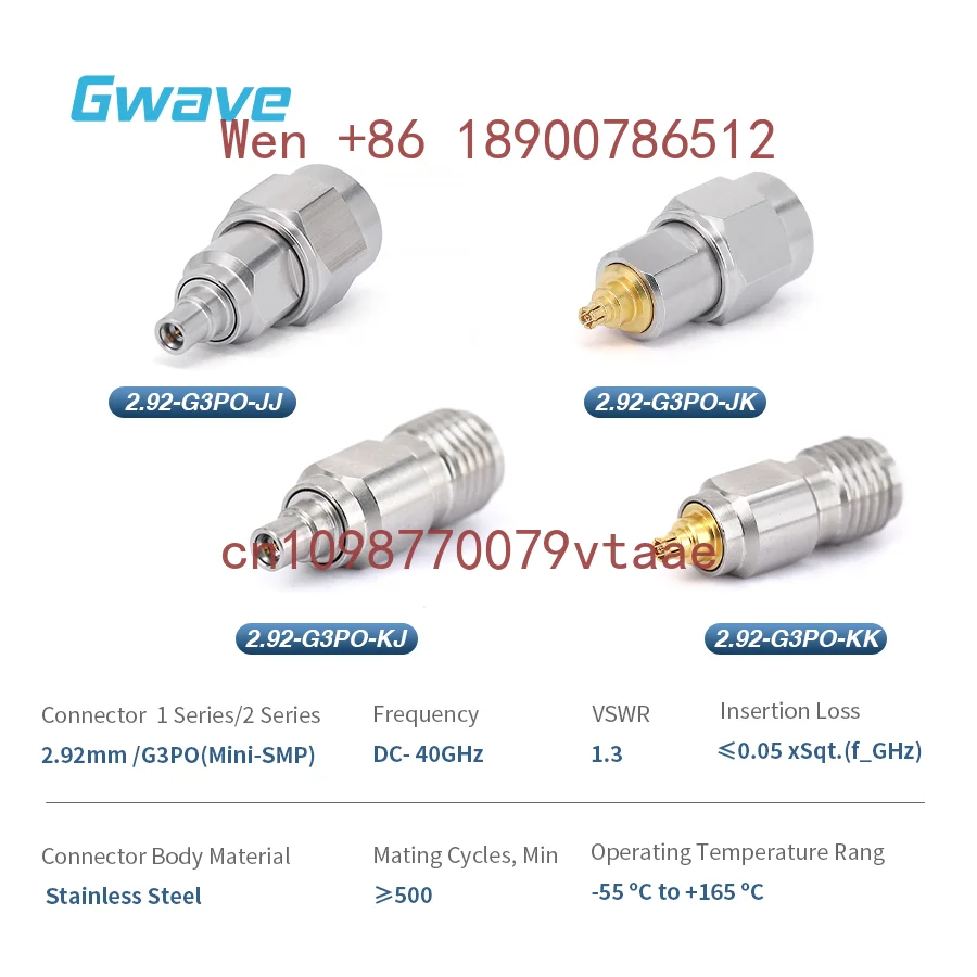 High Frequency RF Adapters Millimeter Wave 2.92 mm to G3PO Stainless Steel DC-40GHz