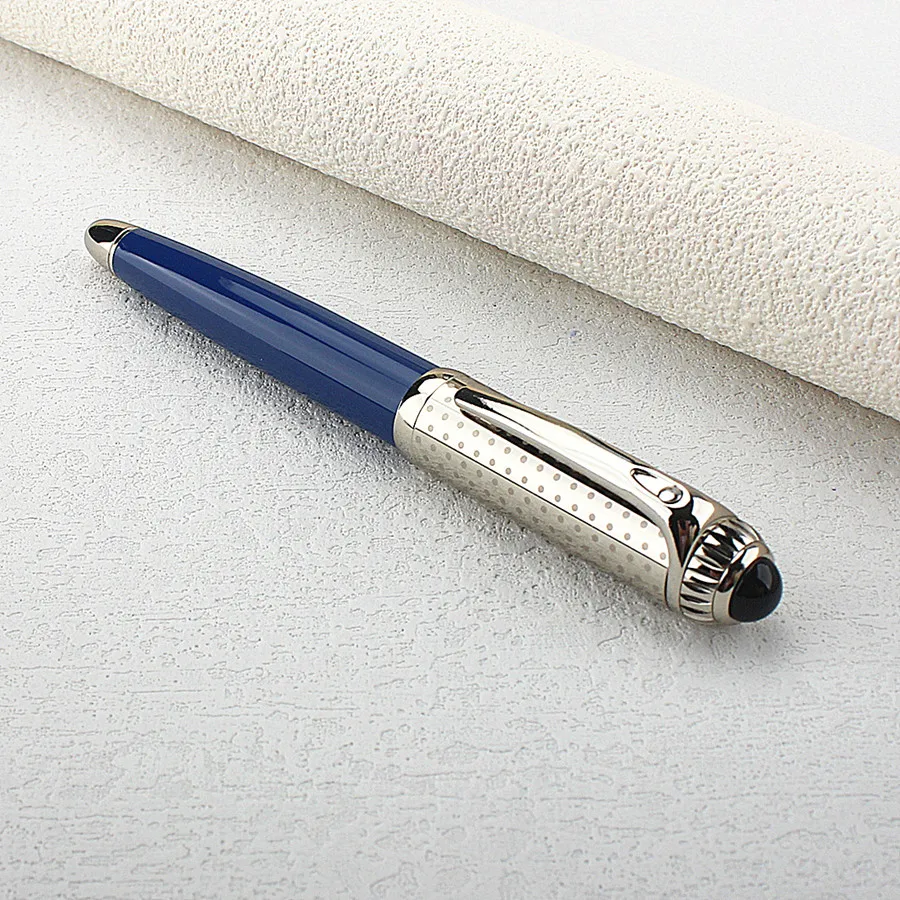 Luxury Business Blue Big Size Metal Rollerball Pen / Ballpoint Pen Silver Clip Blue Ink for Writing Office Writing Gift Pen
