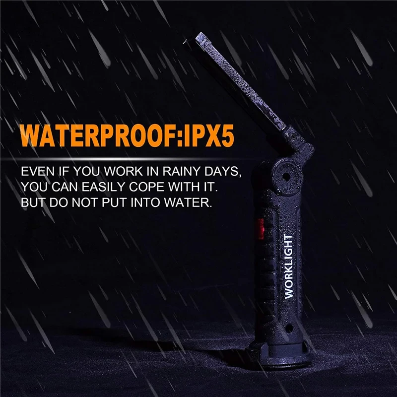 Rechargeable Camping LED Flashlight Work Light with Magnet and Hook IP64 Waterproof 5 Lighting Modes Suitable for Night Work