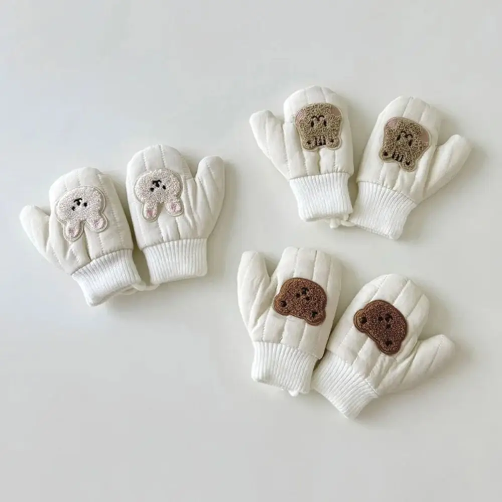 

Autumn Winter Thick Baby Fingerless Gloves Cute Bear 1-4 Year Boy Girl Kids Children Hanging Neck Glove Windproof Hand Warmer