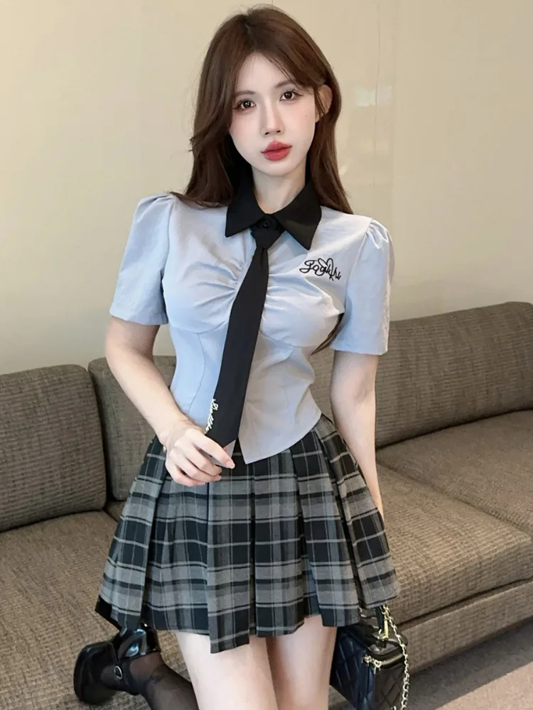 

Summer New Style JK Uniform School Spirit Cool Short Skirt Two-Piece Set Pure Sweet Girl Clothing American Style Skirt