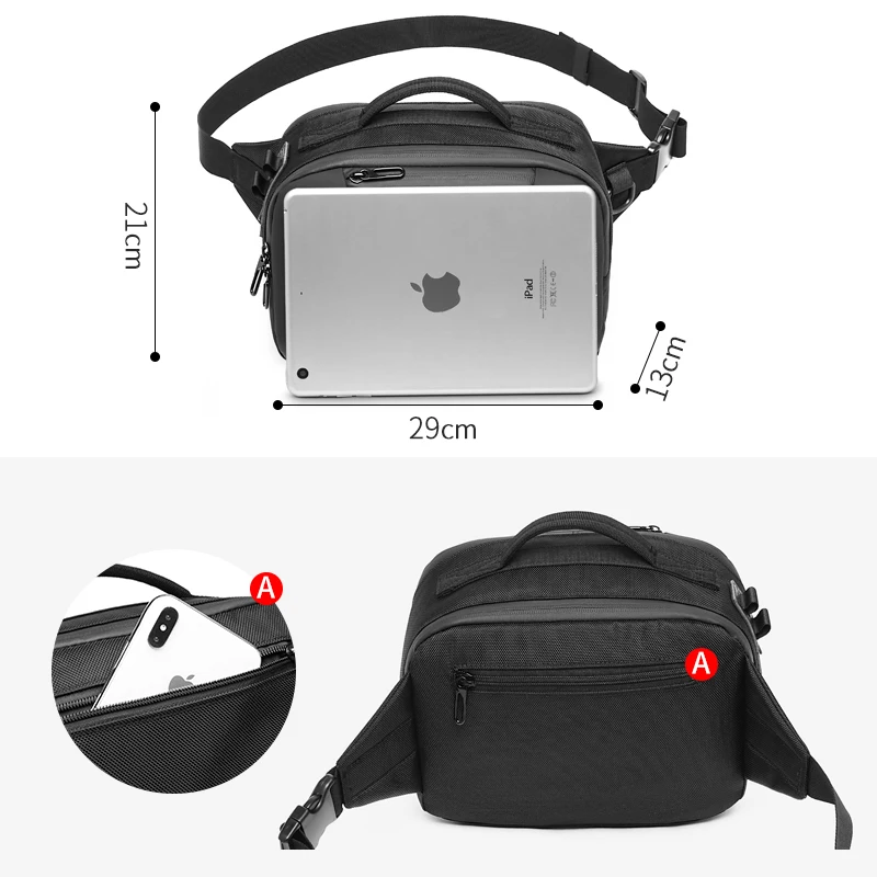 Ozuko multifunction à prova dusb água saco da cintura dos homens usb crossbody cinto saco pequeno bolsa de telefone sacos masculino curto viagem