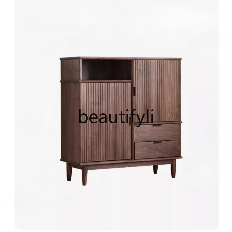 

North American black walnut dining side cabinet Nordic light luxury tea cabinet Modern simple grille locker