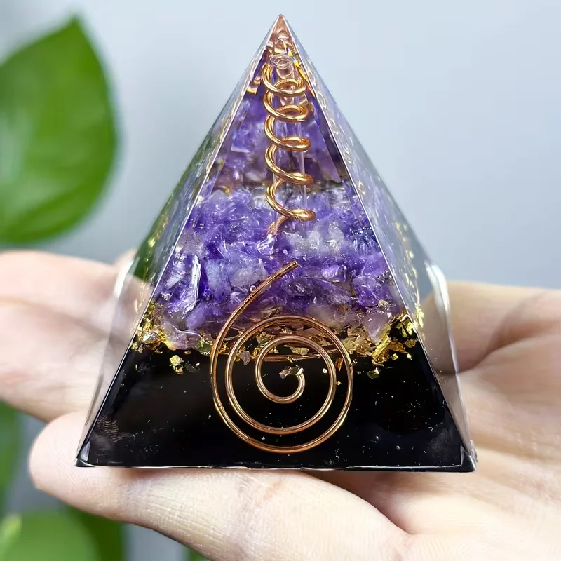 Pirámide de Orgón de Obsidiana, Amatista, Orgonita, Decoración para Fiestas, Regalo, Decoración del Hogar, Contiene Columna de Cristal con Bobina de Cobre