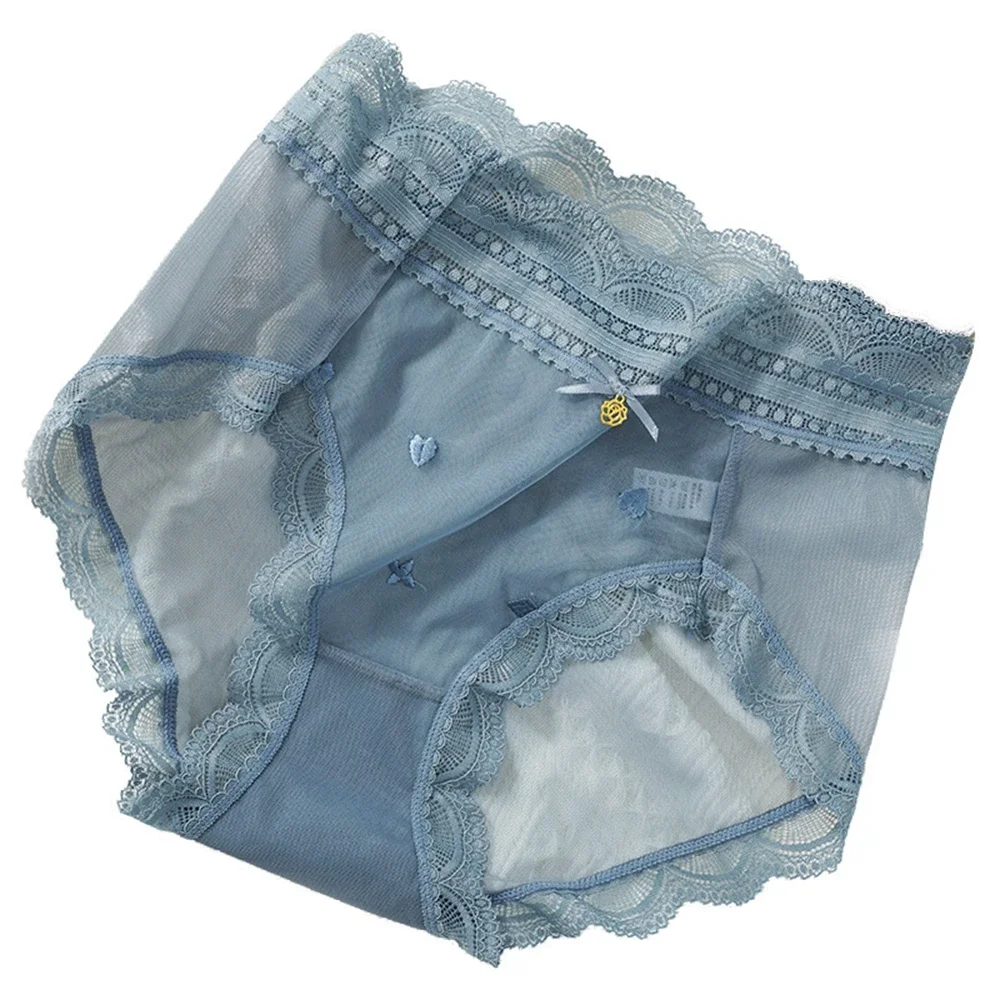 Bragas transpirables de seda de hielo de cintura alta para mujer, bragas transpirables ultrafinas, encaje Sexy, levantamiento de cadera, calzoncillos cómodos, ropa interior de entrepierna baja de algodón