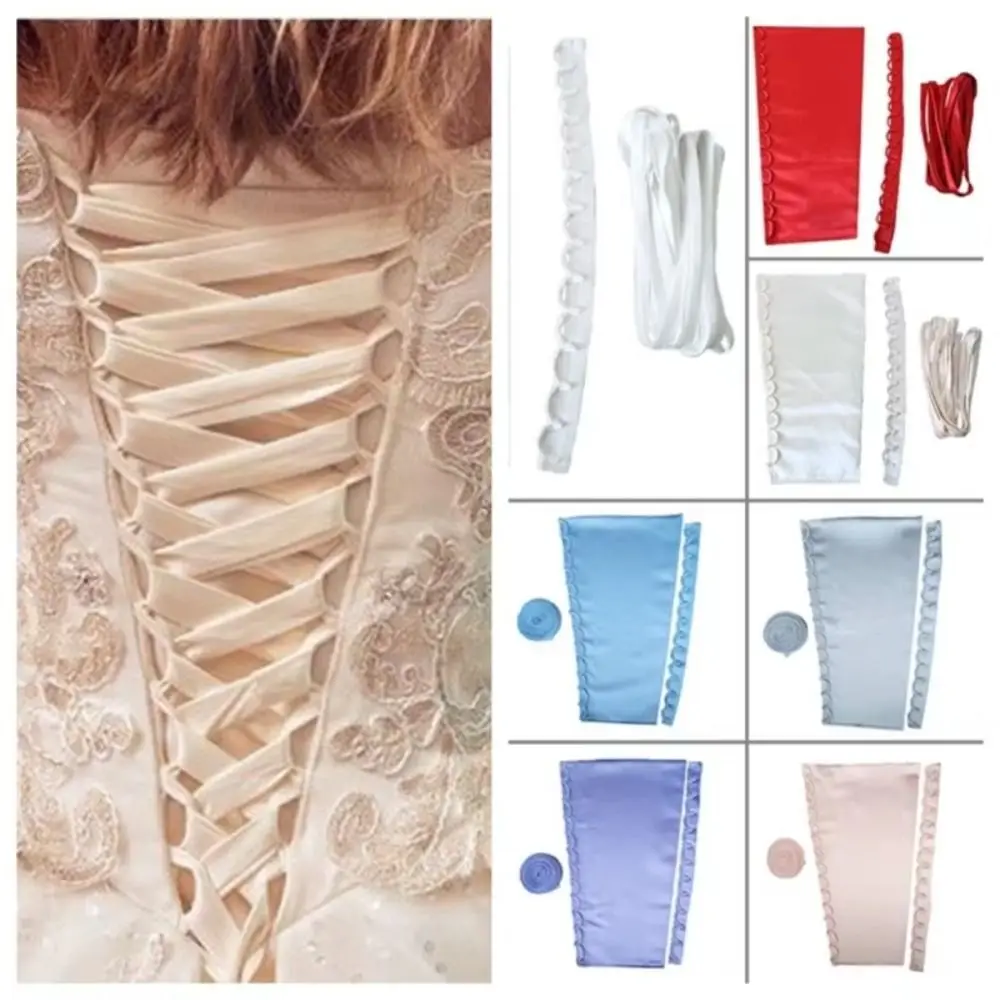 3Pcs/Set DIY Craft Wedding Dress Back Tie Zipper Replacement Lace Satin Corset Kits Wedding Dress Lace up
