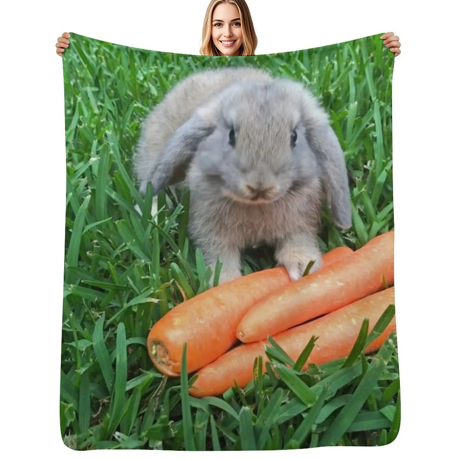 

Smiling Bunny Throw Blanket Anti Shedding Soft Fuzzy Blanket for Home