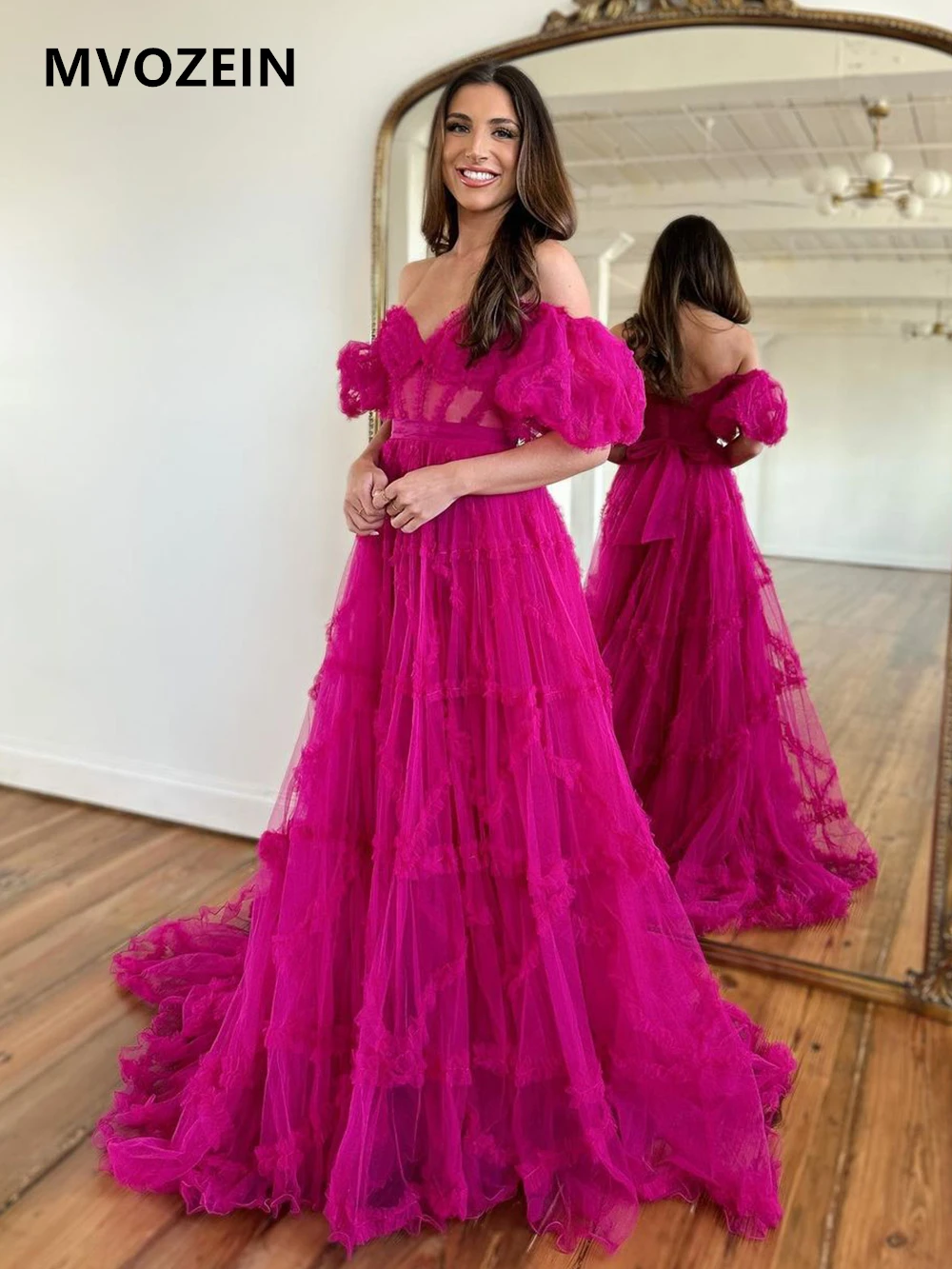 Fuchsia Evening Dress High Split Formal Dresses Off the Shoulder Party Dresses Formal Occasion Dresses Women Evening Dress