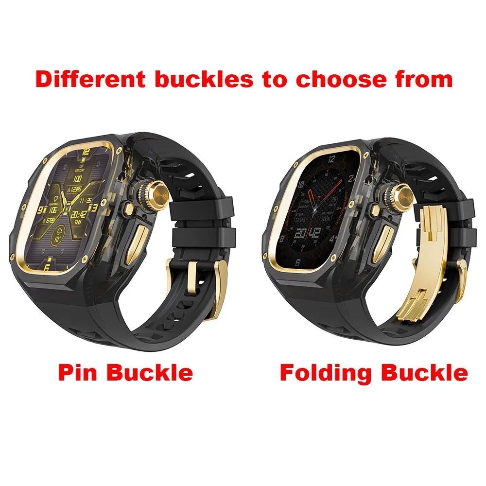 Luxury Modification Kit For Apple Watch Ultra 3/2 49mm Mod Kit Transparent Case Silicone Band FKM Strap for iWatch Ultra 1 49mm
