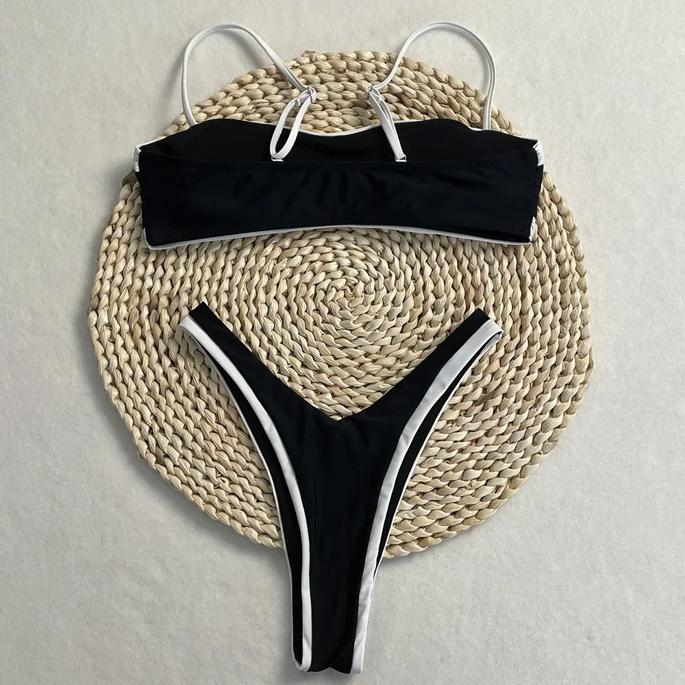 Seksowne czarne białe patchworkowe bikini 2025 kobiet Halter Push Up stringi strój kąpielowy brazylijski strój kąpielowy plażowy mikro stroje kąpielowe Biquini