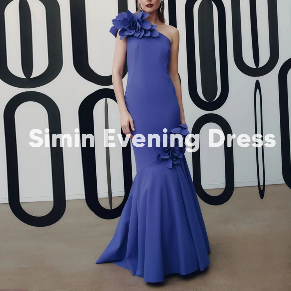 

Simin Women's 3D Flowers Mermaid One-shoulder Saudi Evening Dresses With Sleeveless Floor-Length Formal Elegant Dresses 2025