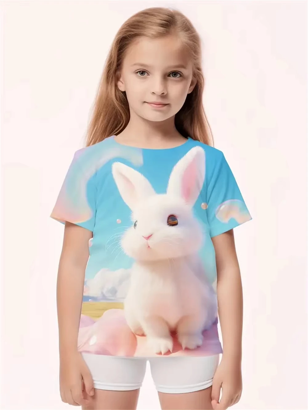 

Cute Rabbit 3D Print T-Shirt for Kids Short Sleeve Funny Animal Graphic Top for Boys Girls Baby Clothes