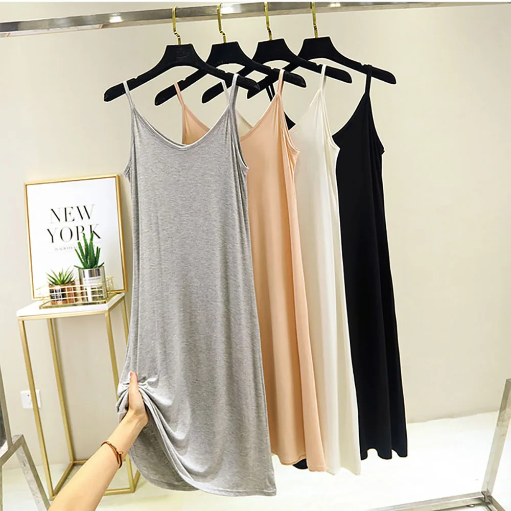 

2022 O-Neck Dresses tops Women's Petticoat Woman Dress Slip Underdress Bottoming Straight Femmale Slips Woman Intimates Dress