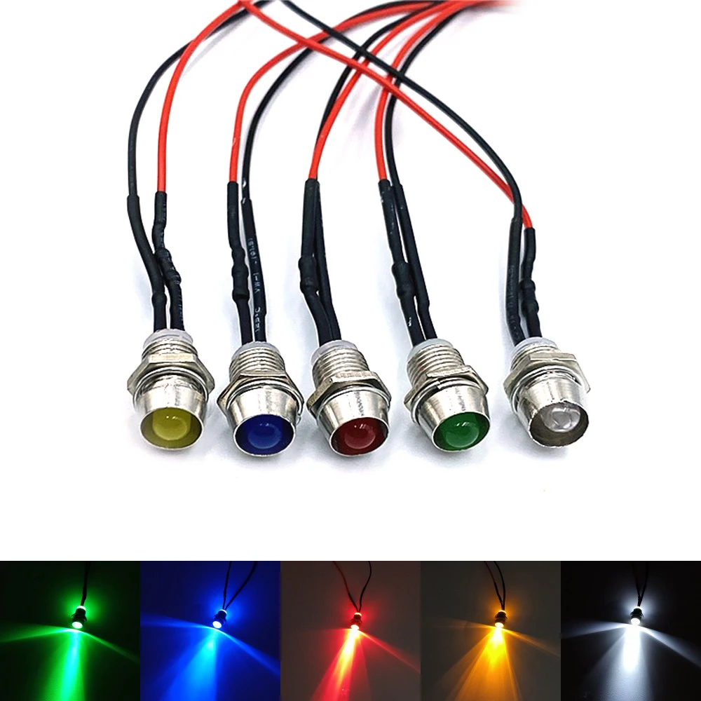 5pcs 5mm Pre-Wired LEDs Bulb Emitting Diode Signal Indicator Lights 8mm Panel Mount 3V 5V6V 9V 12V 24V 36V 48V 110V 220V