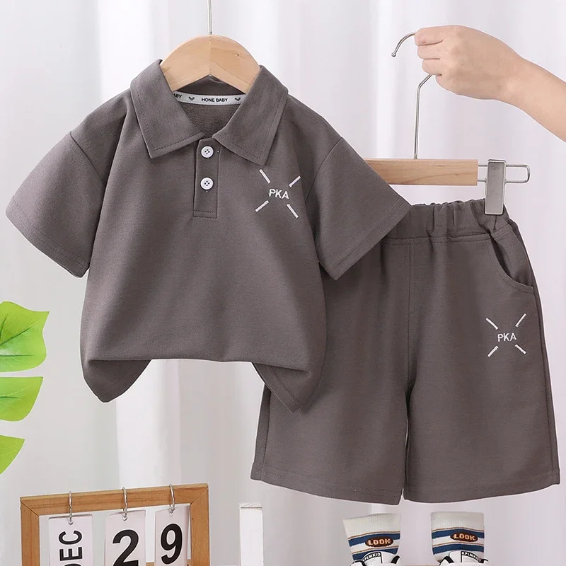 

2025 Summer Toddler Boy Clothes Korean Fashion Casual Short Sleeve Baby Tops+Shorts Kids Boutique Clothing Children's Sets B001