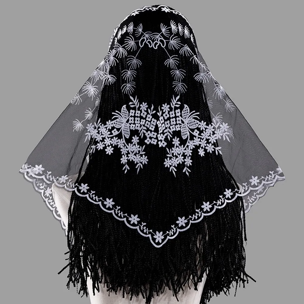 Vintage Lace Triangle Head Scarf Triangle Shape Embroidered Design Bridal Wedding Headpiece Multi Use Waist Cover Up