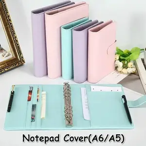 Solid Color Leather Folder Desktop Information Card Storage Notebook Folder Notepad Cover Leather Binder Study Office Supply