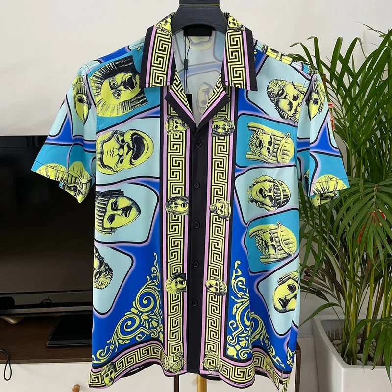 

Роскошные королевские рубашки, мужские повседневные короткие рубашки с винтажным узором, мужская рубашка с принтом пейсли, рубашки для выпускного вечера Manga Longa, Ropa Hombre