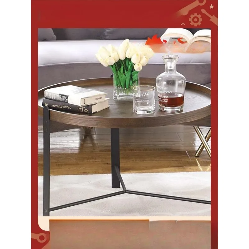 

Tray table non-slip American simple coffee side few small round round table side table walnut color desktop hardware