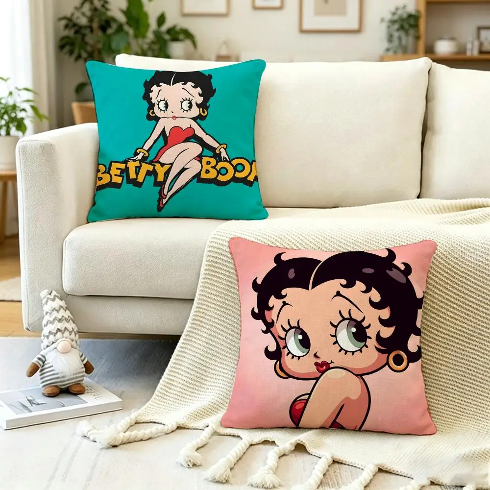 Retro Cartoon B-BettyS Boop Cushion Cover Anti-dustmite Pillowcase Invisible Zipper Silky Short Plush Sofa Cushion Cover
