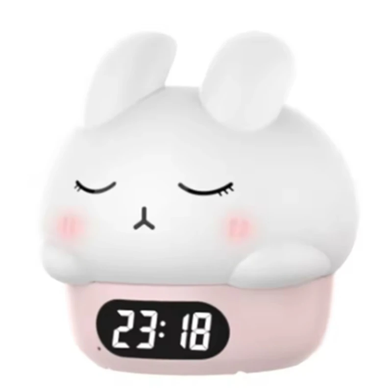 

APPLIA-Cute Nightlight Clock:Accompany You To Sleep Shy Rabbits Pat Night Light Alarm Clock Bedroom Bedsi