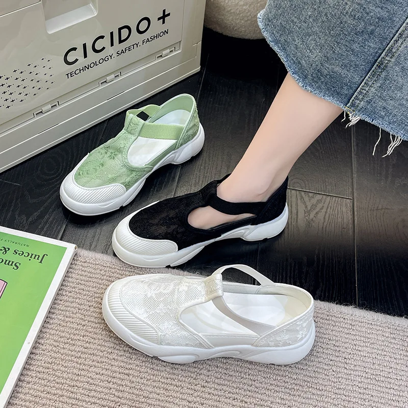 Women Casual Shoes Fashion Breathable Walking Mesh Flat Shoes Woman White Sneakers Women 2024 Female Summer Lace Hollow Sandals