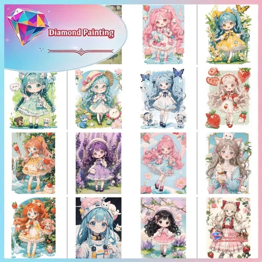 Cartoon Niedliches Mädchen Diamant-Malset Quadratische Runde Diamanten 5D DIY Mosaik Handgemachte Kunst Einzigartiges Exquisites Geschenk Handwerk Heimdekoration
