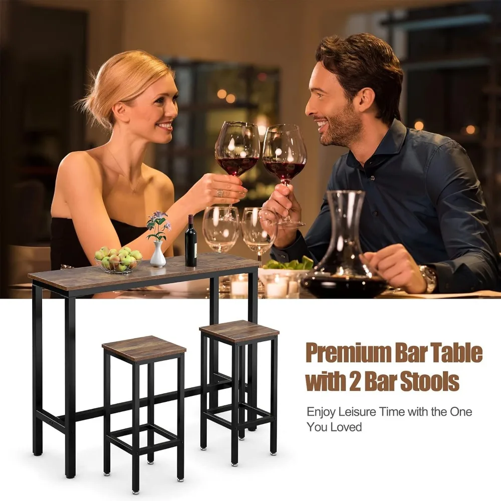 39.5 High Bar Table Set with 2 x 28 Stools, Counter Height Dining, Backless Chairs for Pub Style Dining