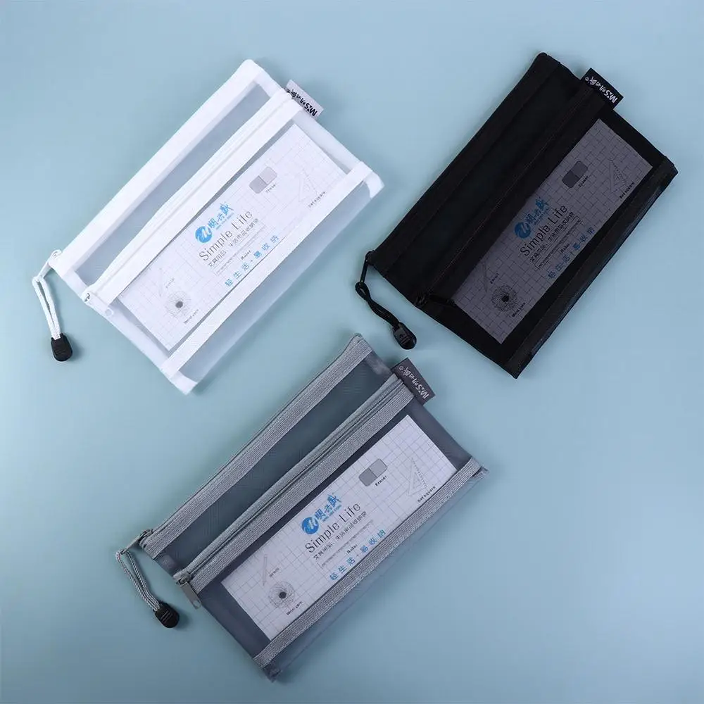 Pencil Case Office Pen Box Large Capacity Cosmetic Storage Bag File Folder School Stationery Supplies Double Mesh Pencil Bag