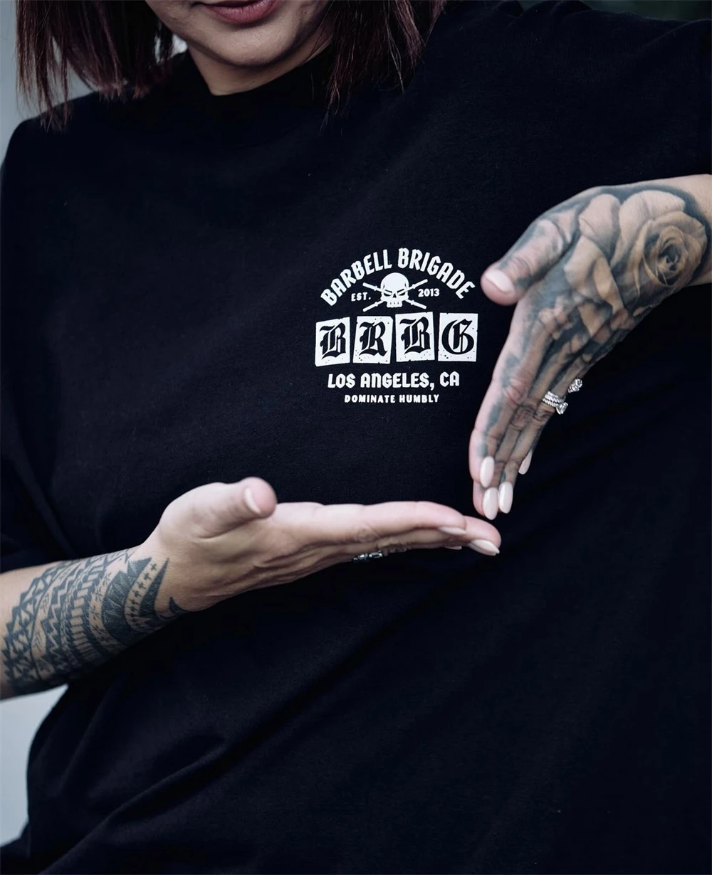 BARBELL BRIGADE New Men's T-shirts Gym Running Training Cotton Round Neck Oversized T-Shirt Fashion Men Fitness Tee Clothes Tops