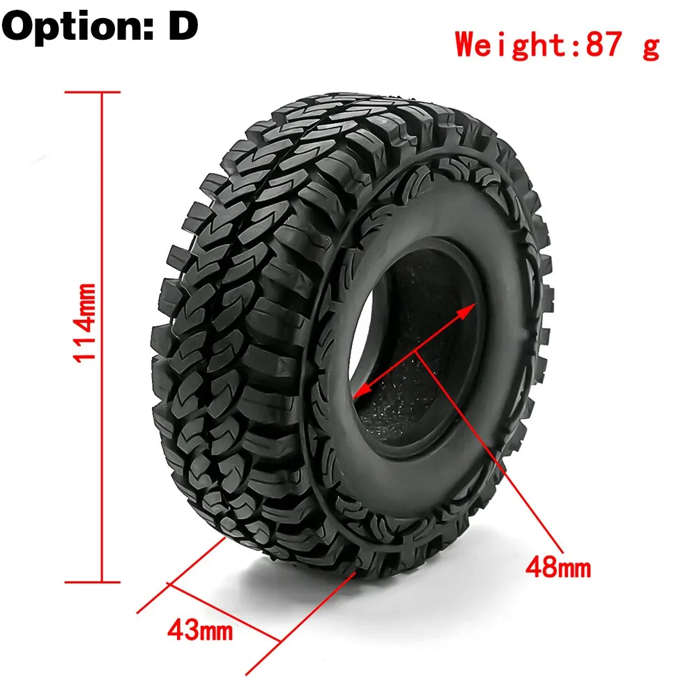 1/10 Rc 크롤러 차량용 고무 타이어, 1.9 인치, 96-108-115mm, 트랙스 Trx4 축 Scx10 레이스 Rc4wd Yikong Rgt 랭글러 1.9 휠, 4 개