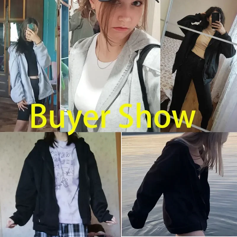 Frauen Solide Hoodies Mantel Harajuku Grundlegende Langarm Frühling Herbst Lose Zip Up Casual Übergroßen Sweatshirts Jacke mit Tasche – Detail 2