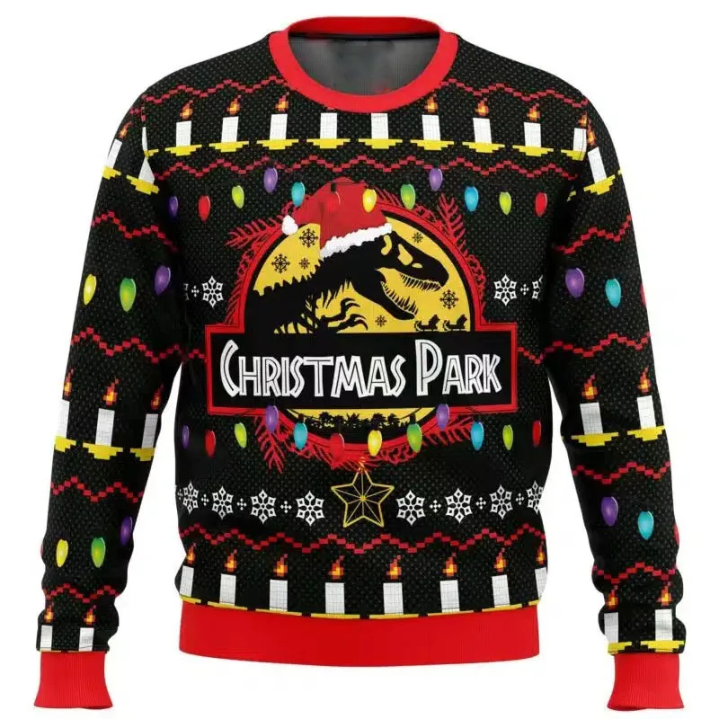 2025 Men's Autumn_Winter Jurassic Park Christmas Head Ugly Christmas Hoodie Women's Casual Sports Party Hoodie