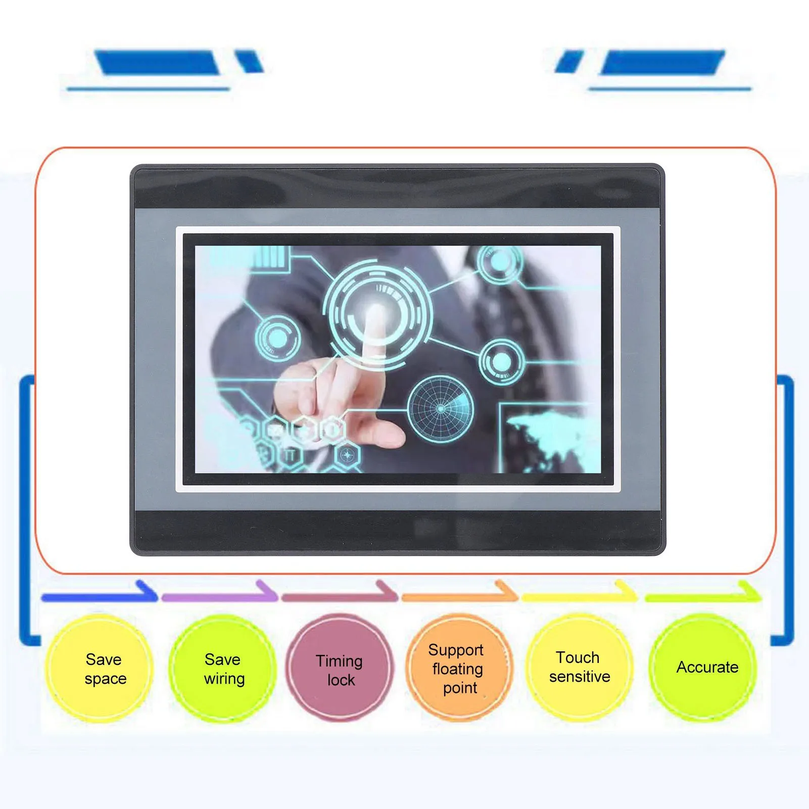 7in PLC HMI Touchscreen 2PT Temperature Measurement 12in 8out High Speed Counting 38.4Kb Programmable Logic Controller DC24V 5A