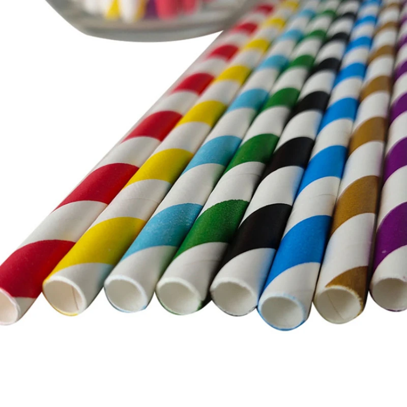 2024 New Disposable Paper Straw Degradable Paper Striped  Milk Tea Color Multi-color Paper Tube Bar Restaurant Kitchen Home