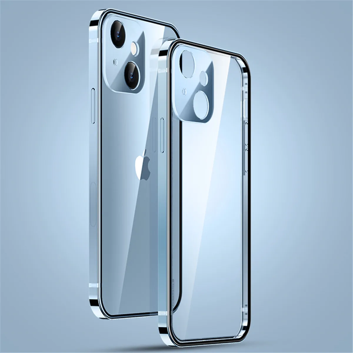 Yidai-Silu Case Transparent Silicone Thin Light Camera Protection Metal Stainless Steel Sturdy Cover for iPhone 14 13 12 Pro Max