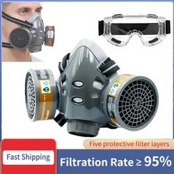 Maschera antigas per pittura Set respiratore filtri a doppio carbone Spray industria chimica pesticidi occhiali antiappannamento maschere protettive