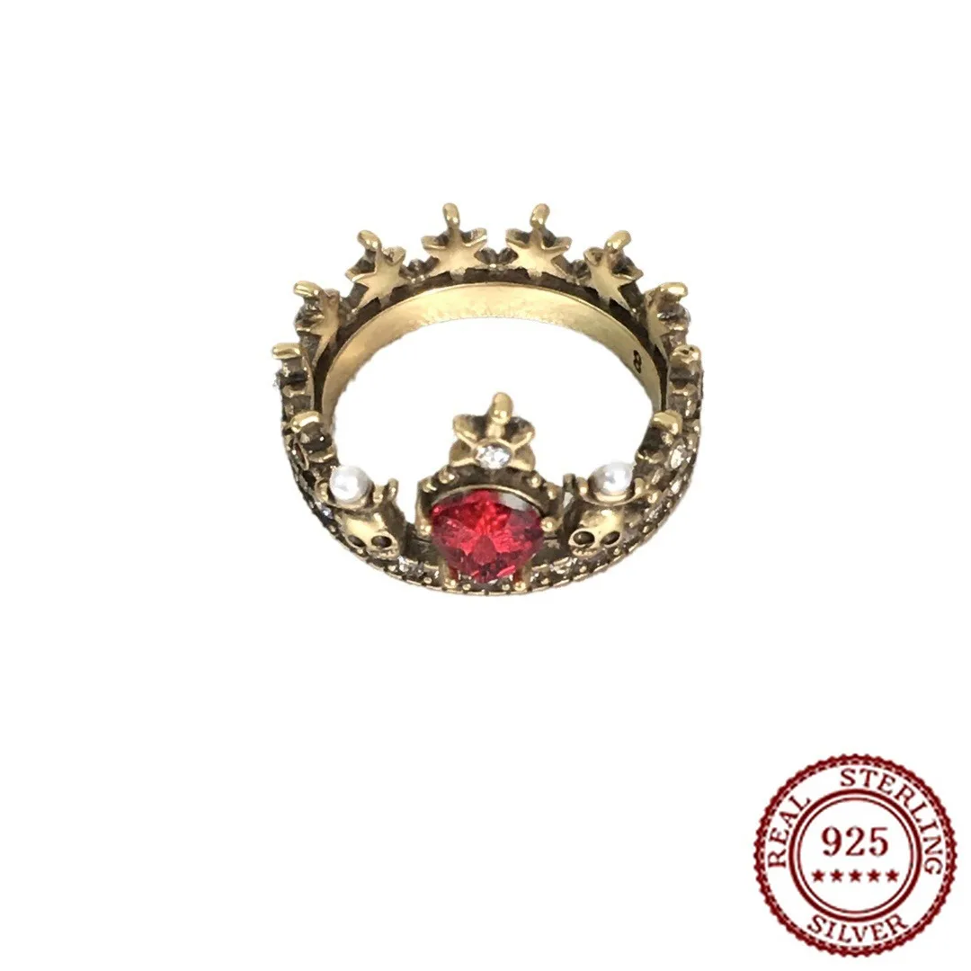 

2025 New Trendy Classic Skull Crown Full Diamond Ring for Women's Personalized Temperament Red Diamond Ring