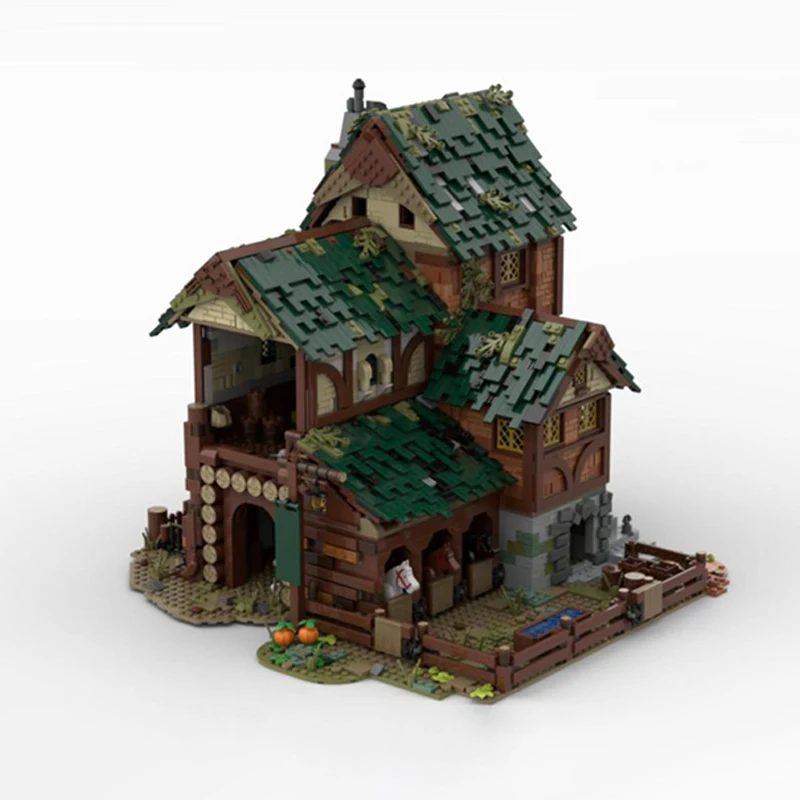 4121 Uds. MOC Granero Medieval arquitectura Retro escénica DIY modelo bloques de construcción juguetes de cumpleaños regalo