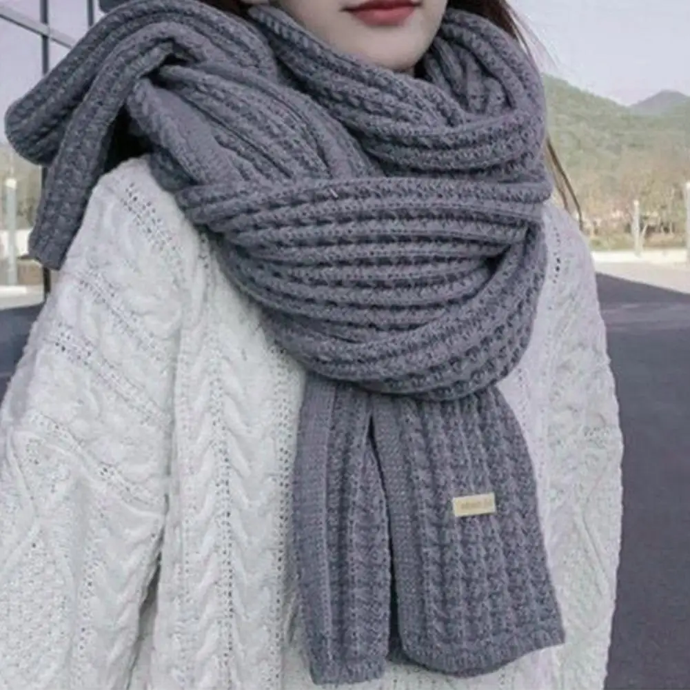 Lenço de inverno feminino de malha à prova de vento elástico engrossado quente longo cachecol macio estilo japonês aconchegante pescoço senhora pescoço envoltório