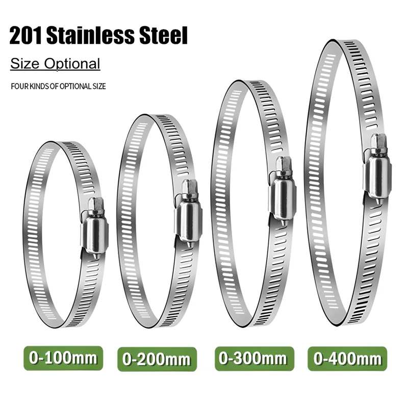 Diameter 100mm/200mm/300mm/400mm Stainless Steel Adjustable Drive Hose Clamp Fuel Line Clip Hoop Hose Clamp Anti-oxidation