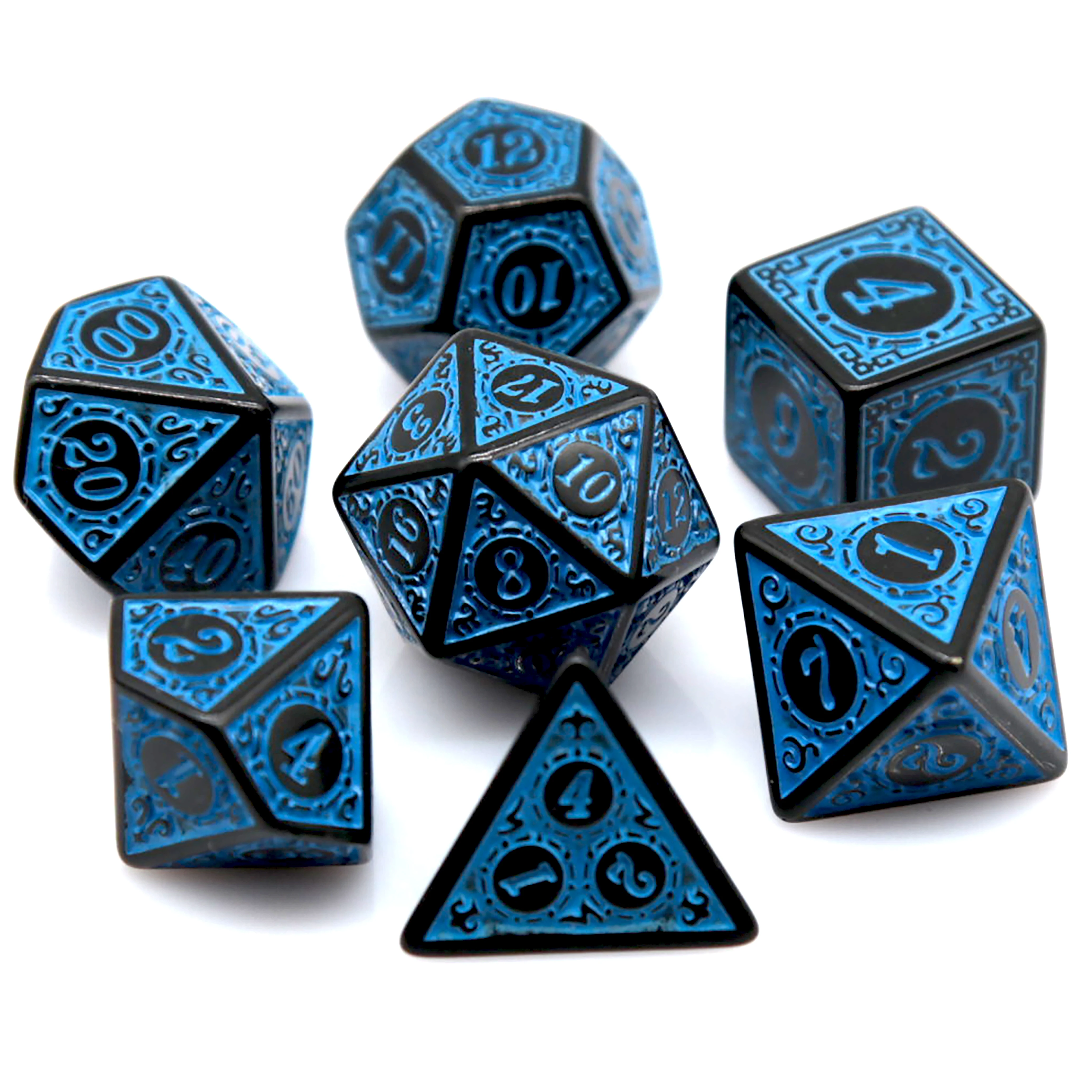7Pcs Black Blue Acrylic Polyhedral Dice Set Retro Pattern DND RPG Dice For Tabletop Role Playing Board Game Accessories