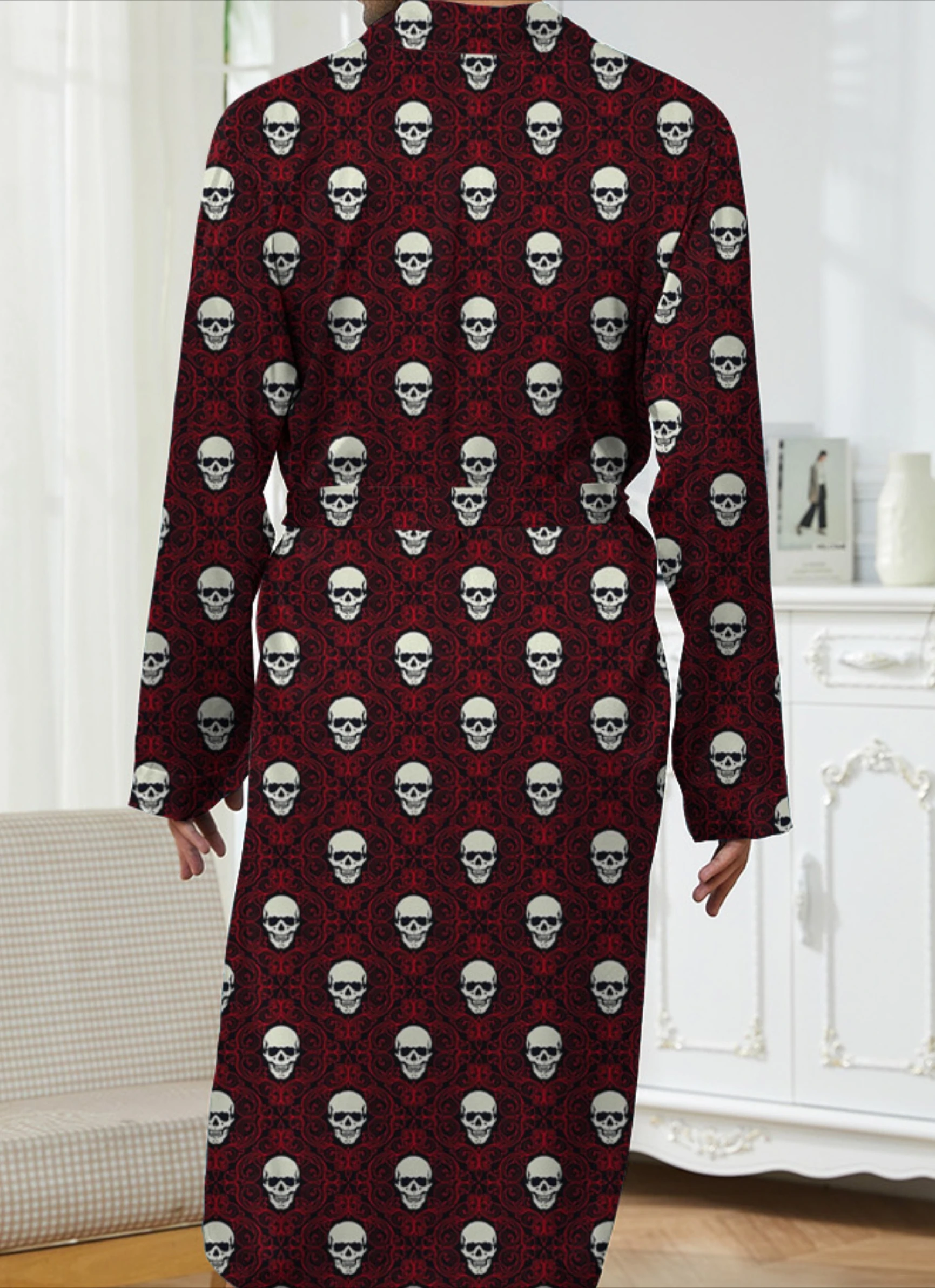 Skeleton Element 3D Digital Printed Men's Bathrobe, Spring and Autumn Casual Robe, Quick Drying Men's Home Sleeping Robe