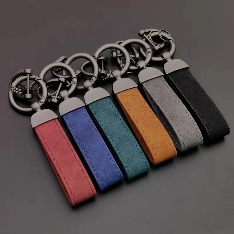 Key Chain Pendant Simple Personality Keychain Custom Logo Crazy Horse Leather Car Creative DIY Key Ring Wholesale Gifts