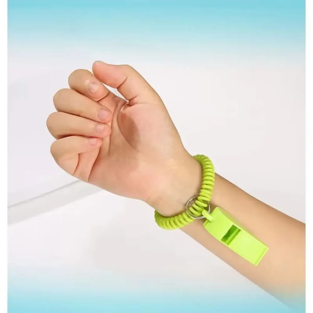 10Pcs Loud Crisp Sound Spring Wristband Whistle Plastic with Wristband Sport Whistle Stretchable Emergency Referee Whistle