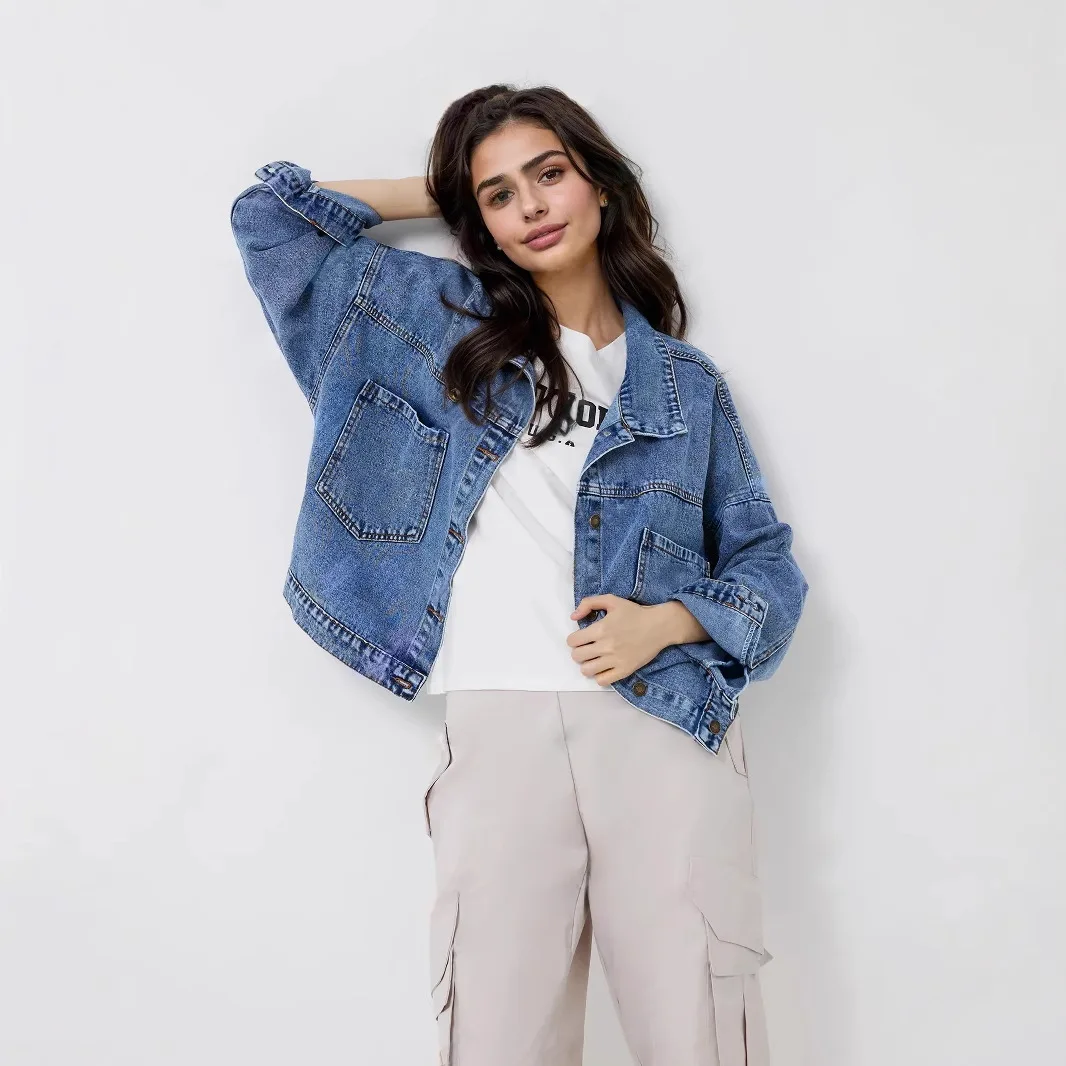 

European and American autumn and winter new women's jacket slim lapel denim jacket street hipster jacket