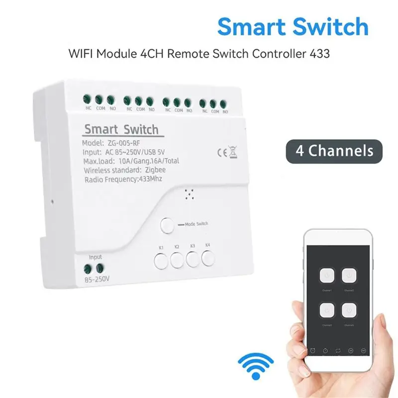 ABSS-2X 4 Channels Tuya Zigbee Smart Switch Module RF433 Smart Home Automation DIY Breaker Wireless Relay Voice Control
