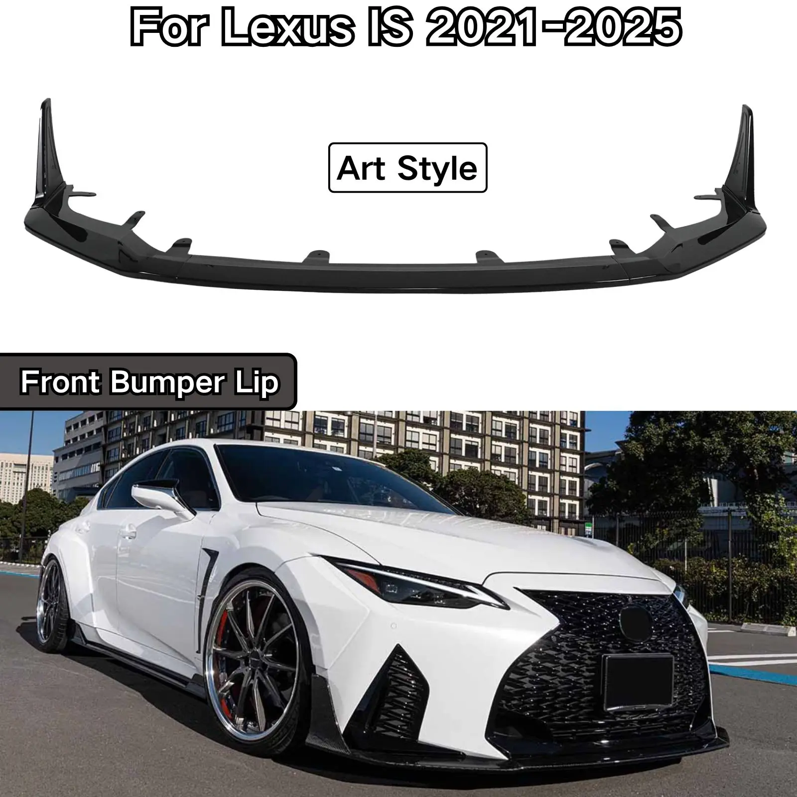 

For Lexus IS 2021 2022 2023 2024 2025 Front Bumper Lip Car Accessories Body Kit Glossy Black Carbon Fiber Print ABS Plastic