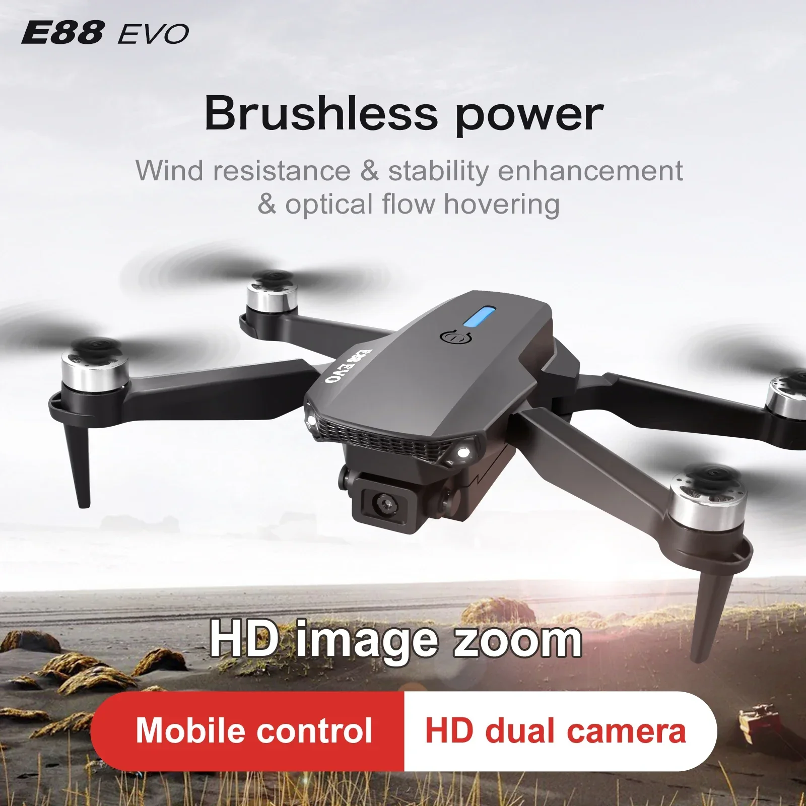 E88 Evo Drone Obstacle Avoidance Four Axis Aircraft Folding Brushless hd 4K FPV Dual Camera Optical Flow Localization Dron Toy